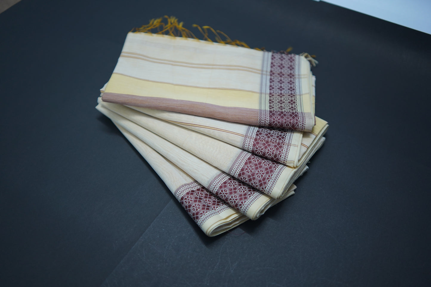 Iris Ivory / Brown, Yellow Cotton Silk Woven Saree