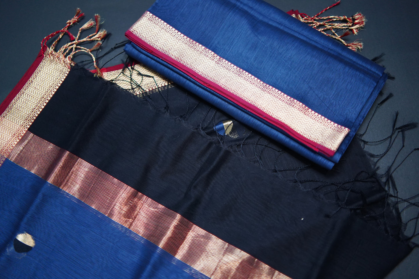 Black Grey | Honnesha Silk Cotton Handloom Suit Material