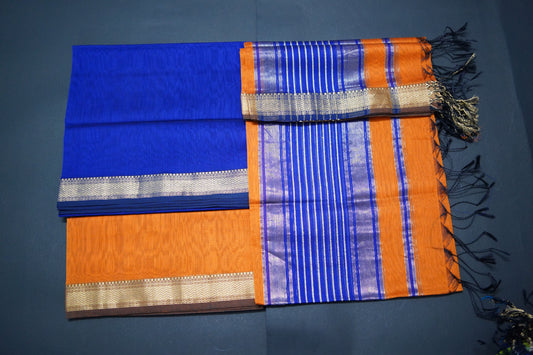 Adya | Deep Orange Honnesha Silk Cotton Handloom Suit Material