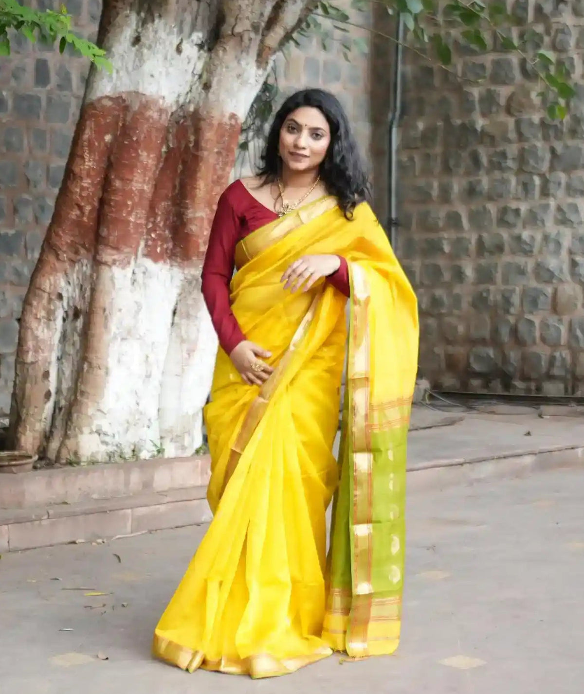 Swarna | Yellow- Blue Border
