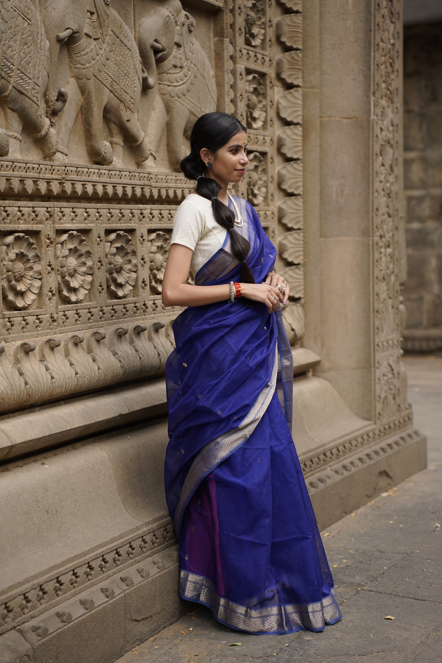 Kritrim Royal Blue |Cotton Silk Saree