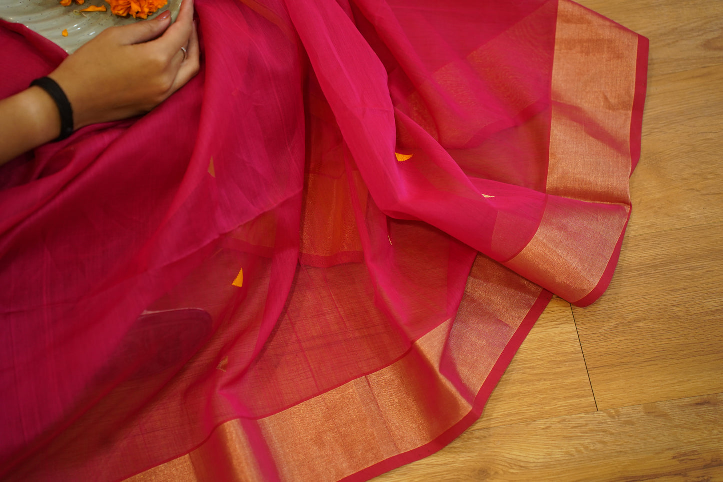 Dahlia Red Cotton Silk Handloom Saree
