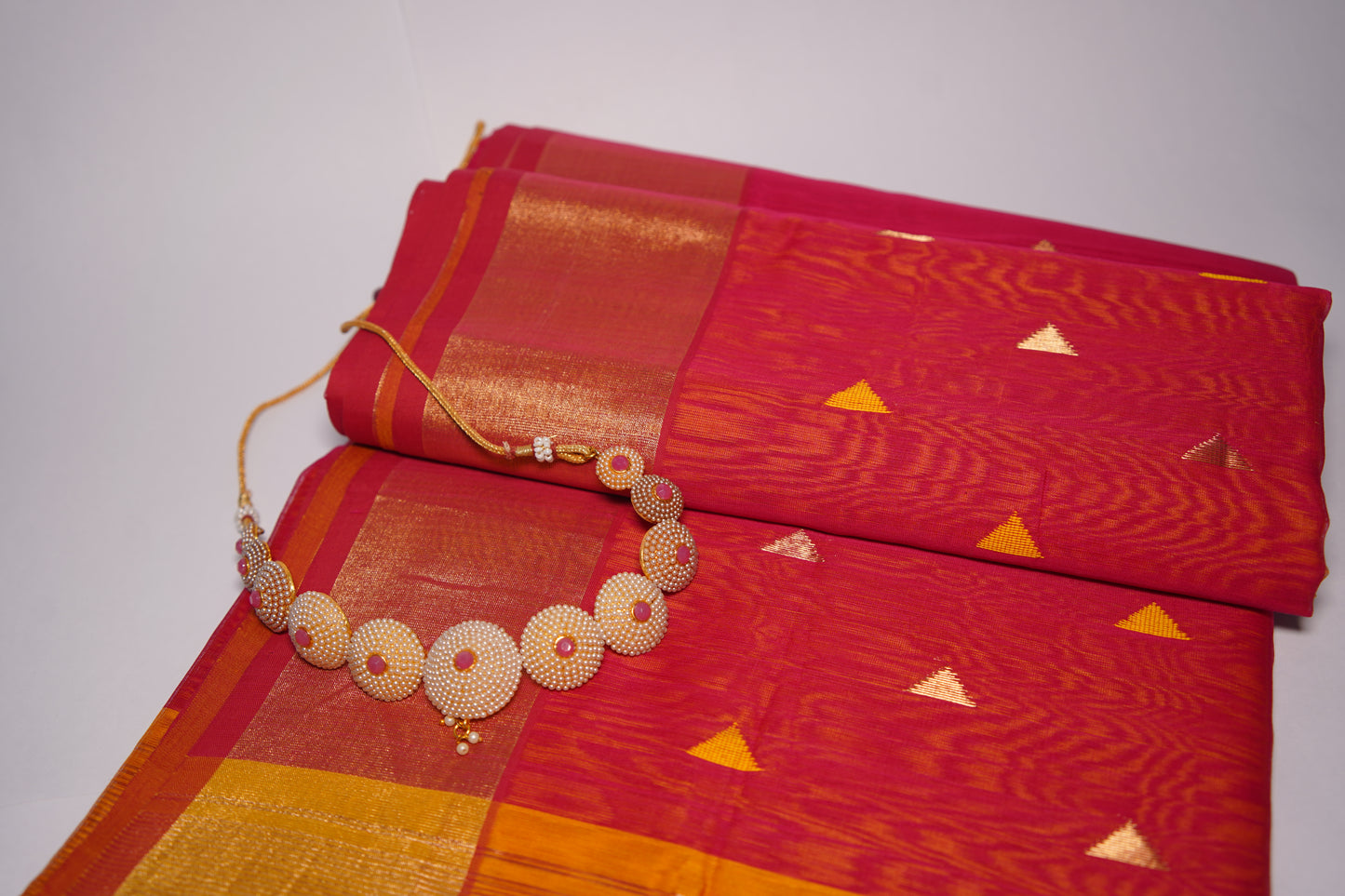 Dahlia Red Cotton Silk Handloom Saree