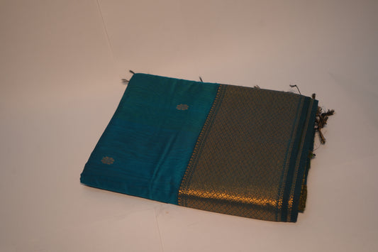 Regal Blue With Navy Green | Honnesha Cotton Silk Saree