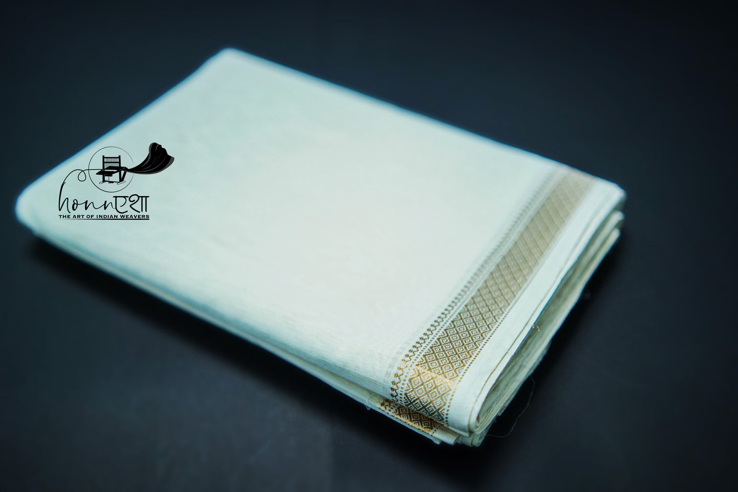 Pearl White Golden Zari Border Saree