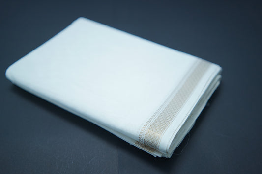 Pearl White Golden Zari Border Saree