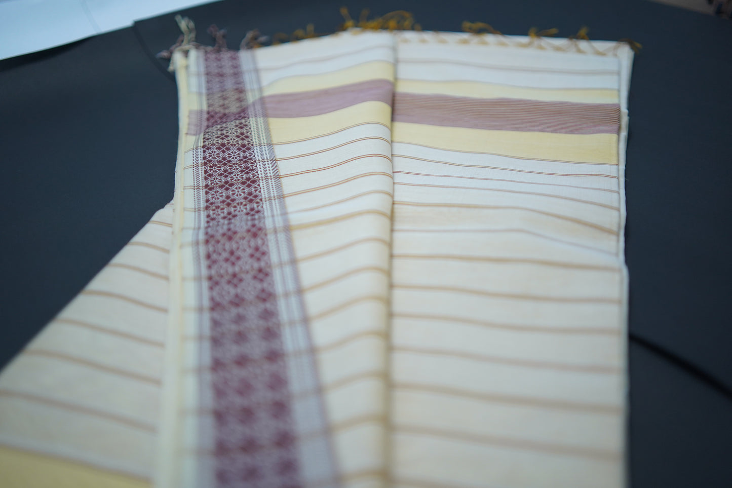 Iris Ivory / Brown, Yellow Cotton Silk Woven Saree