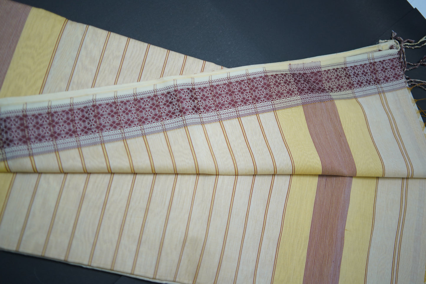 Iris Ivory / Brown, Yellow Cotton Silk Woven Saree