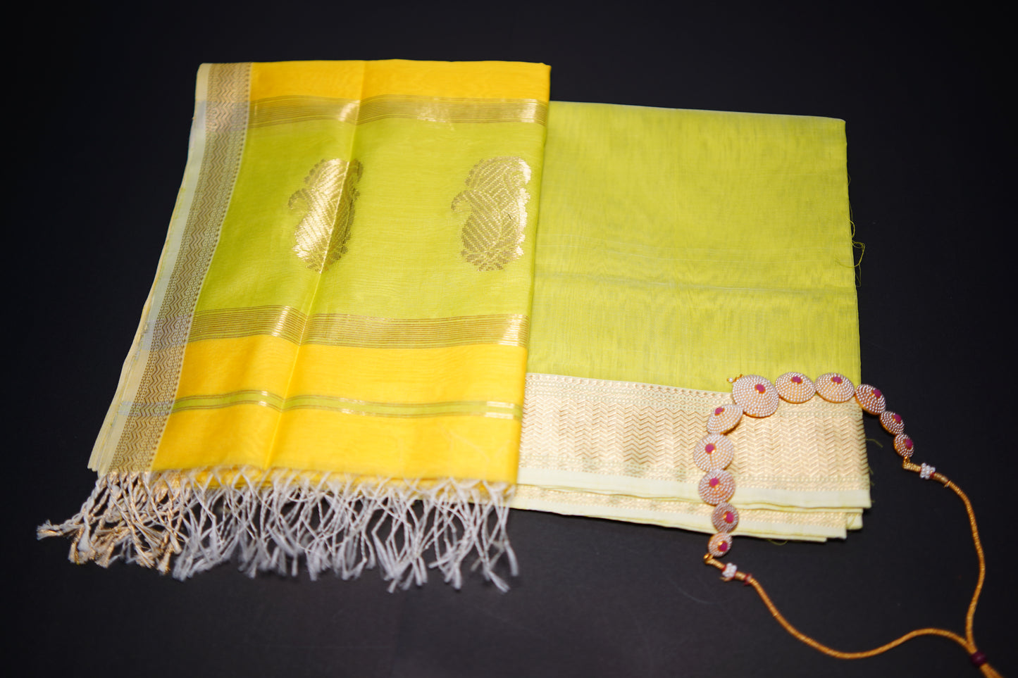 Virasat |Lemon Yellow Green |Earth Blue | Cotton Silk Dress Material