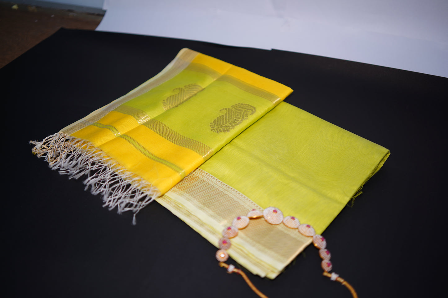 Virasat |Lemon Yellow Green |Earth Blue | Cotton Silk Dress Material