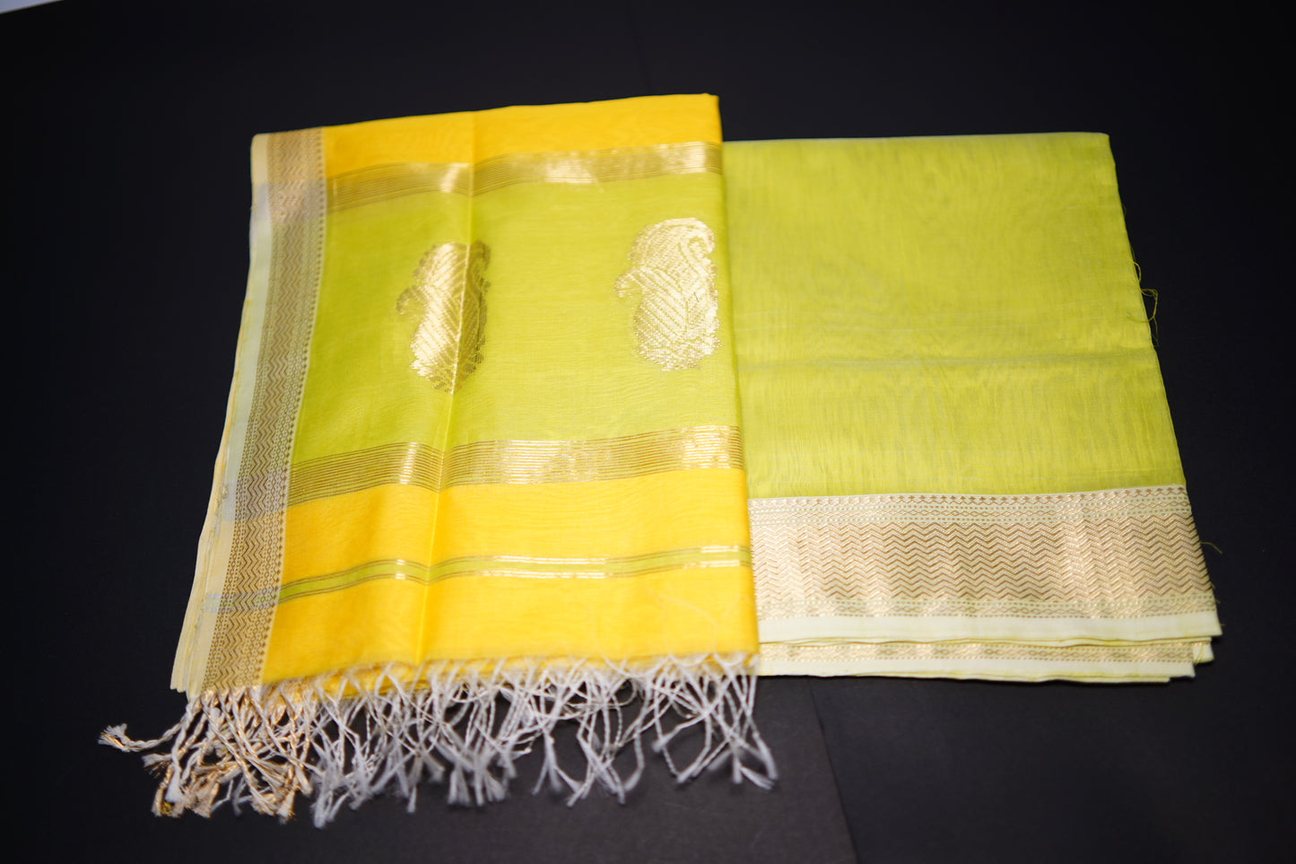 Virasat |Lemon Yellow Green |Earth Blue | Cotton Silk Dress Material