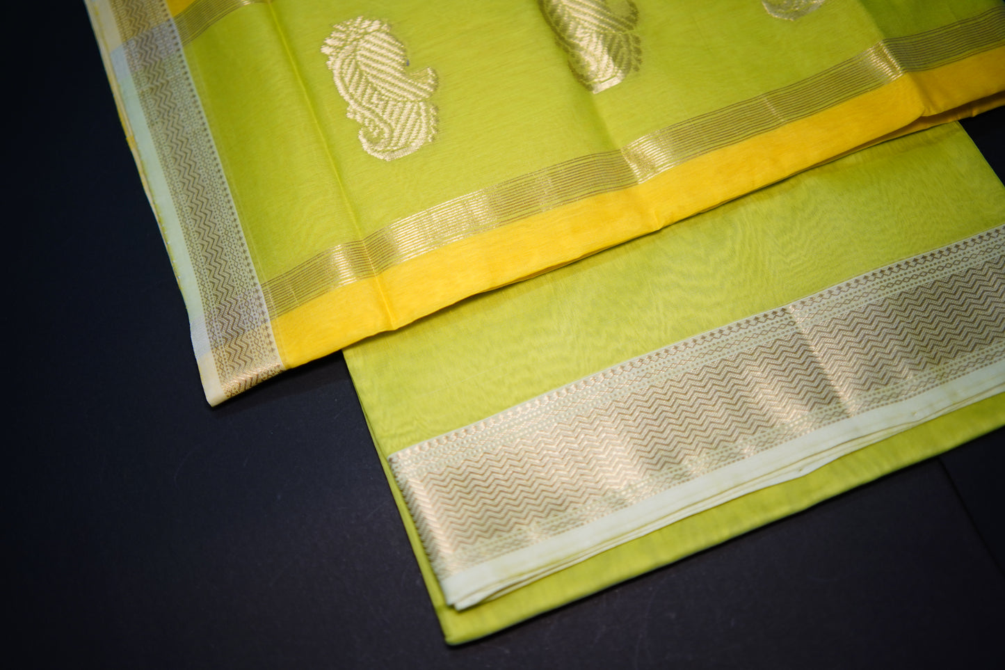 Virasat |Lemon Yellow Green |Earth Blue | Cotton Silk Dress Material