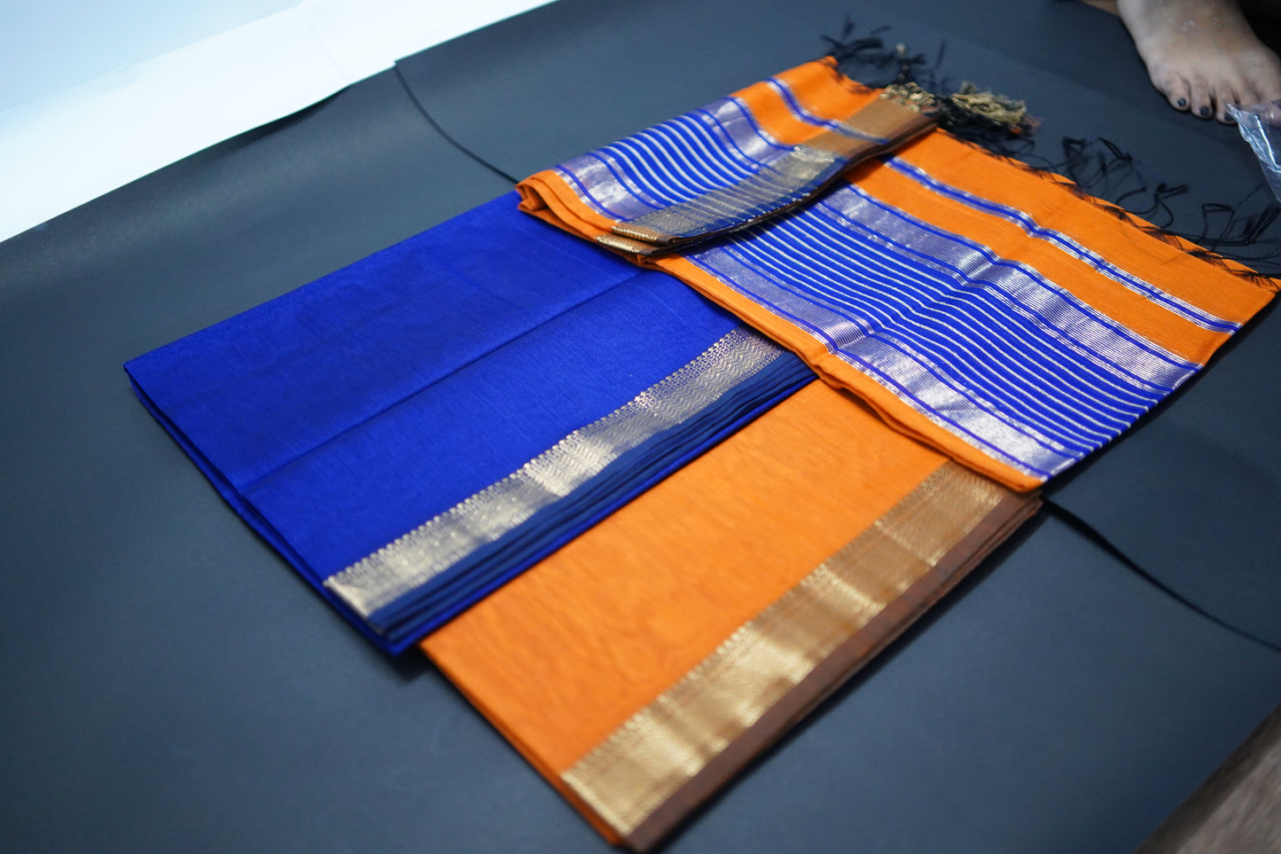 Adya | Deep Orange Honnesha Silk Cotton Handloom Suit Material