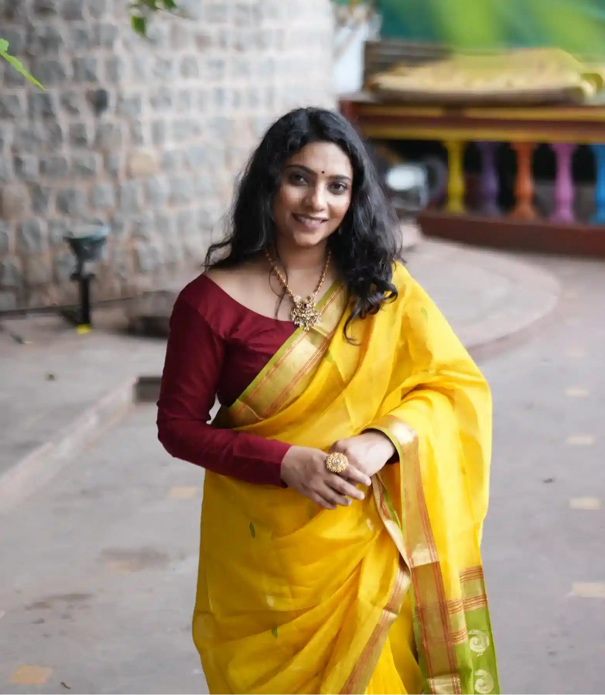 Swarna | Yellow- Blue Border