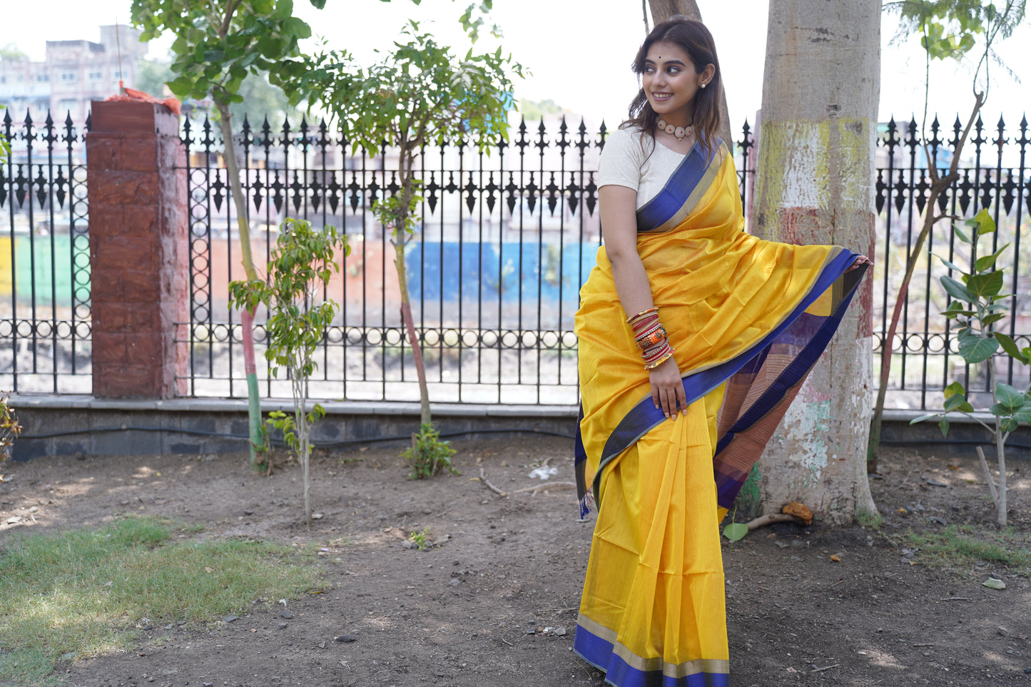 Swarna | Yellow- Blue Border