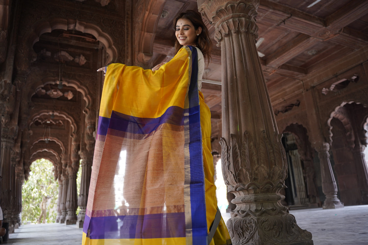 Swarna | Yellow- Blue Border