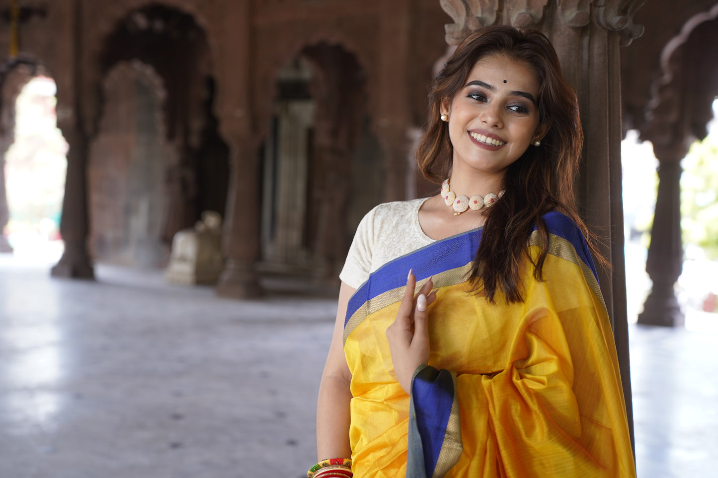 Swarna | Yellow- Blue Border