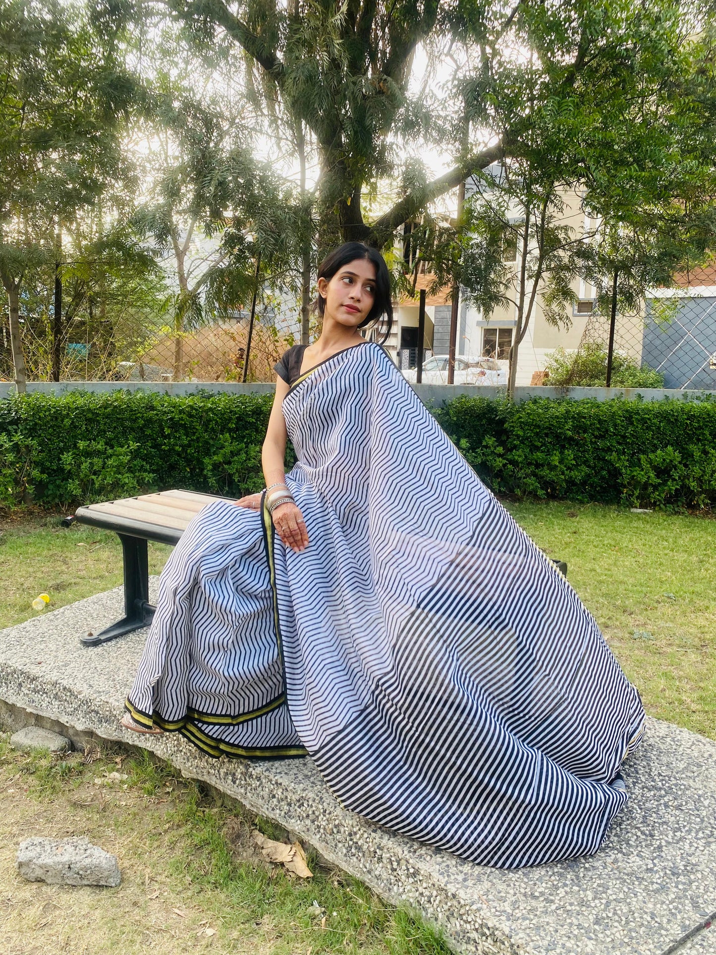 Black and White Chanderi Soft Fabric Saree