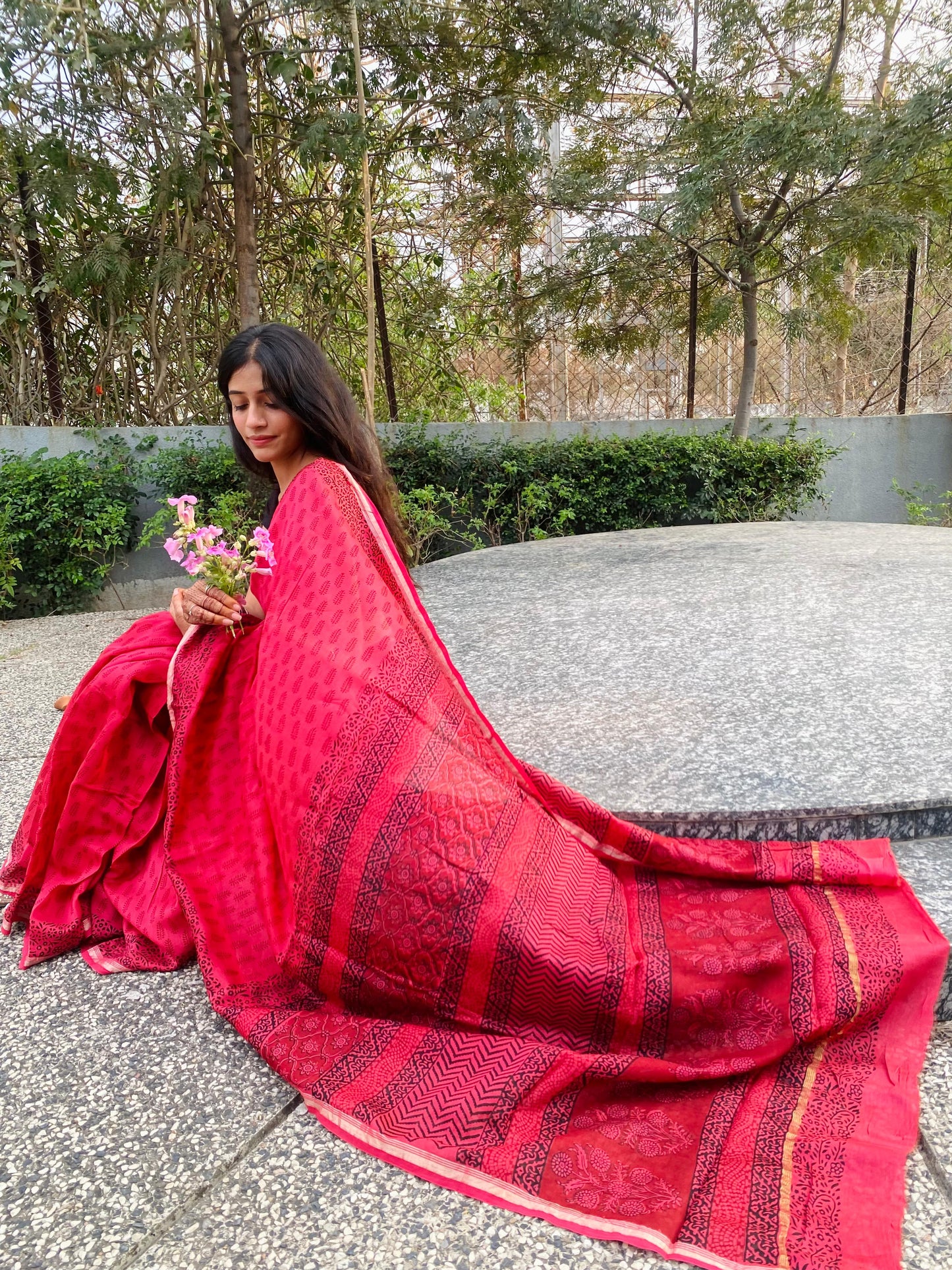 Pink Bagh Hand Block Print Handcrafted Chanderi Saree
