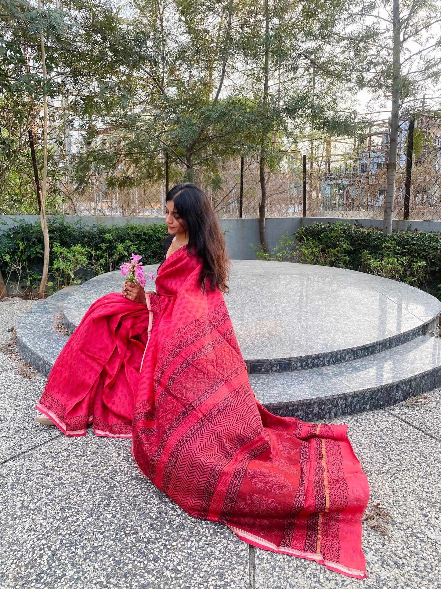 Pink Bagh Hand Block Print Handcrafted Chanderi Saree
