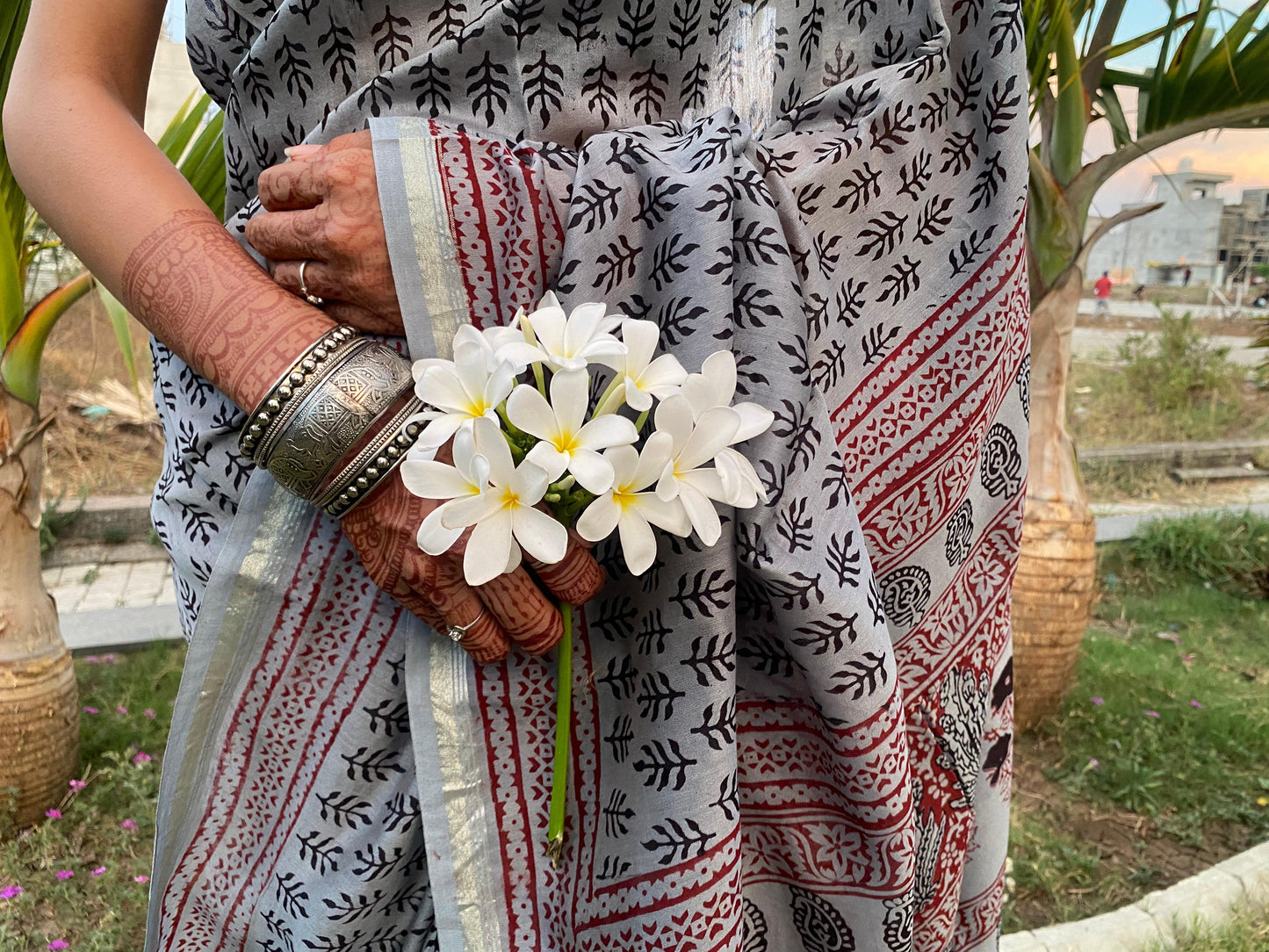 Grey Bagh Hand Block Print Handcrafted Chanderi Saree