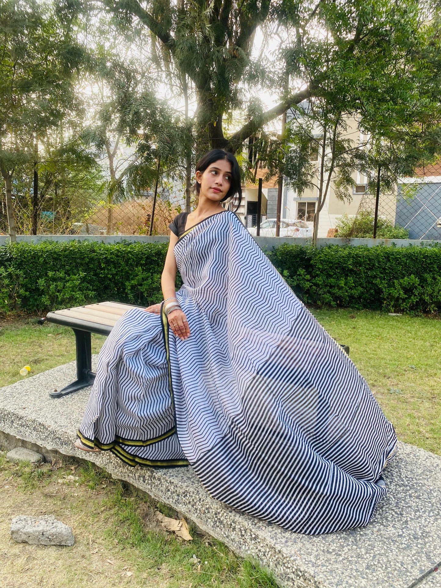 Black and White Chanderi Soft Fabric Saree