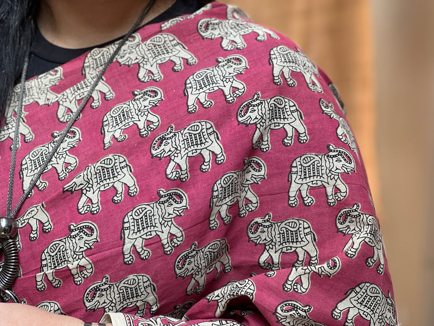 Dark Pink Kalamkari Print Saree | Honnesha Handloom