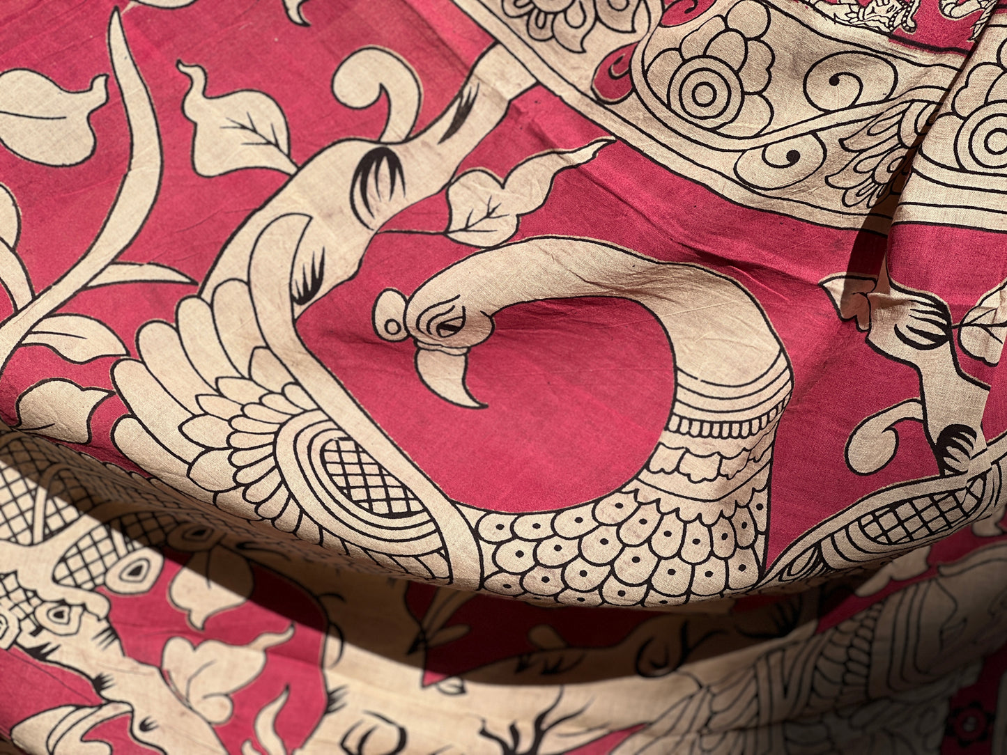 Dark Pink Kalamkari Print Saree | Honnesha Handloom