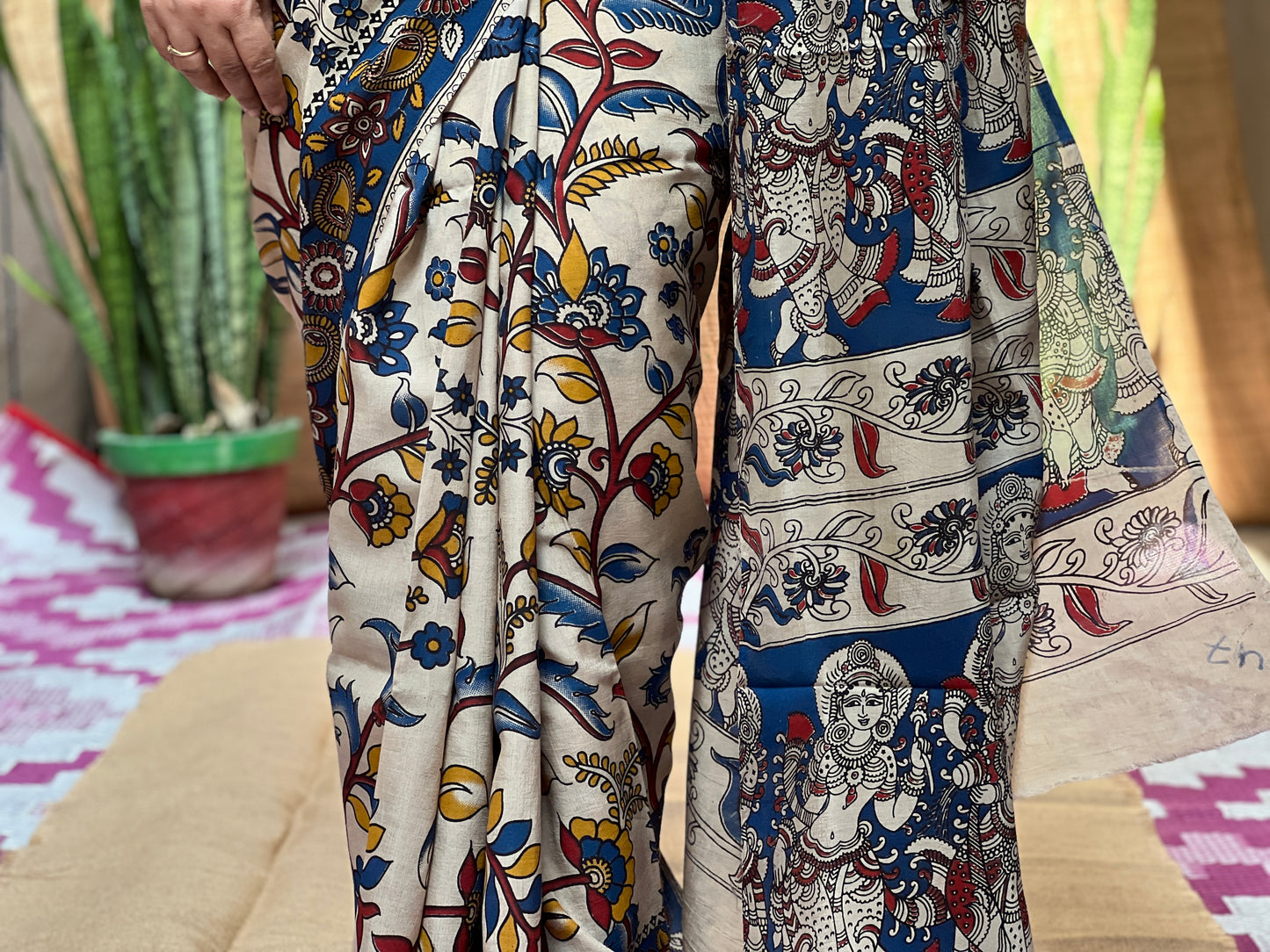 Blue Kalamkari Floral Print | Honnesha Saree