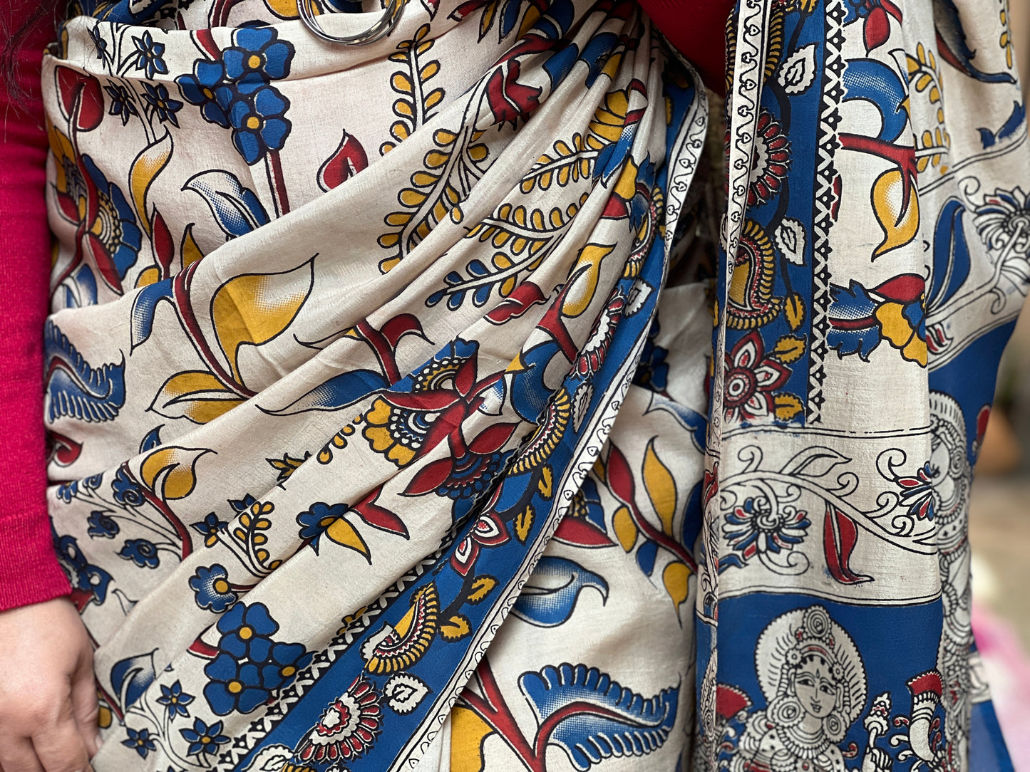 Blue Kalamkari Floral Print | Honnesha Saree