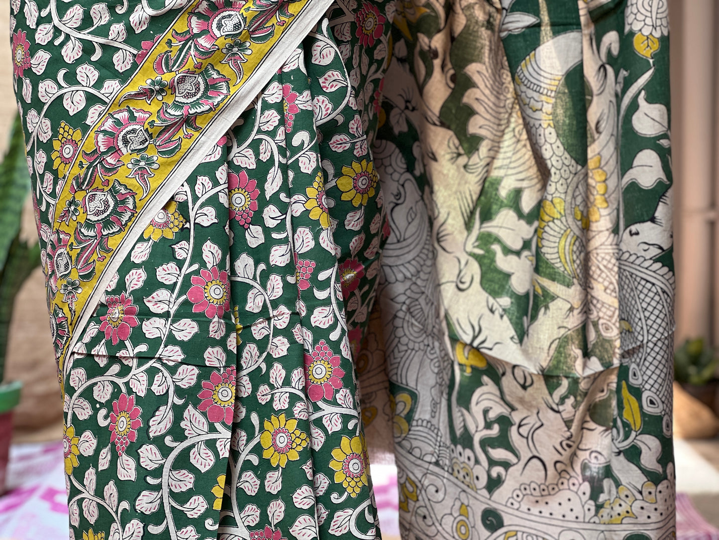 Green Kalamkari Floral Print | Honnesha Saree