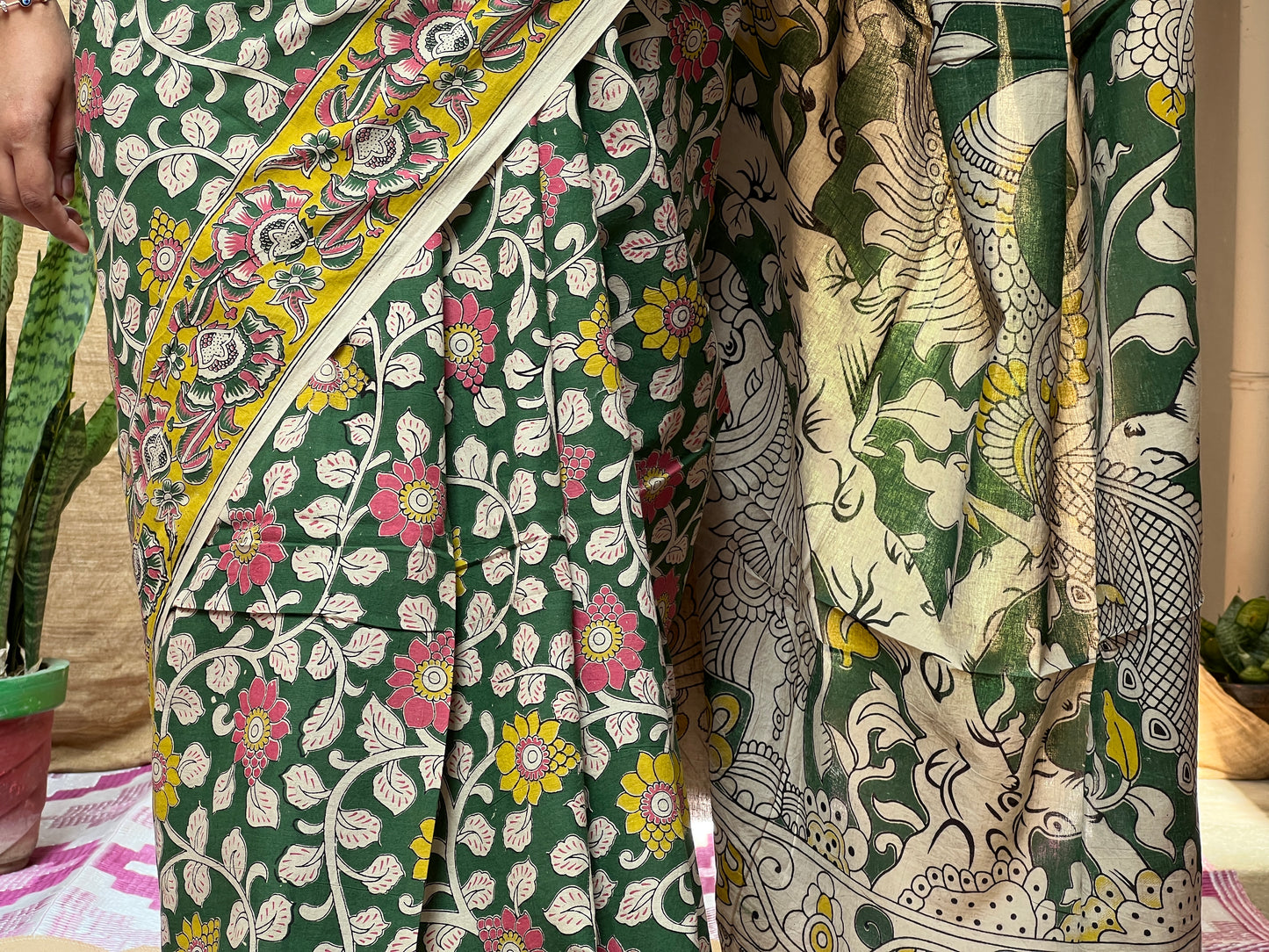 Green Kalamkari Floral Print | Honnesha Saree