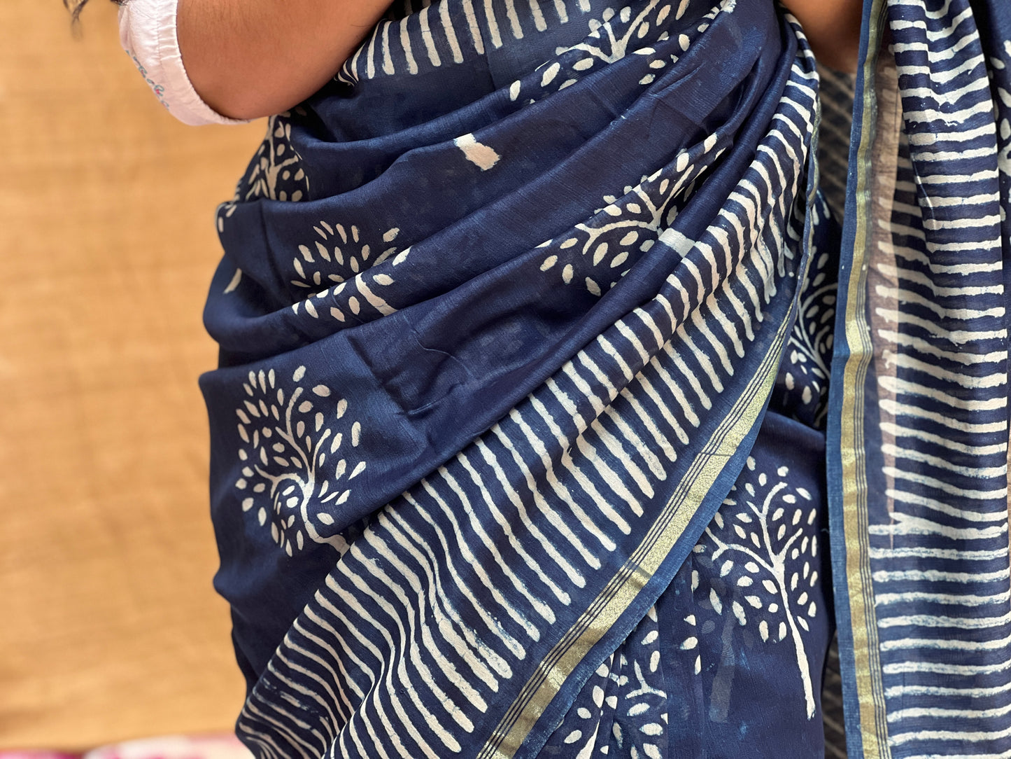 Blue Chanderi Indigo Tree Print | Honnesha Saree