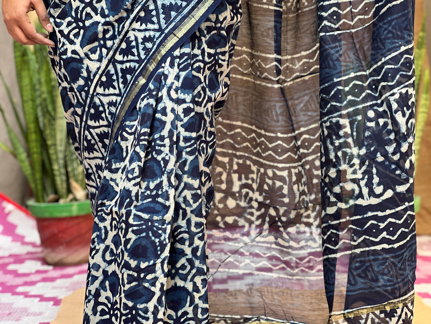 Blue Chanderi Indigo Print | Honnesha Saree