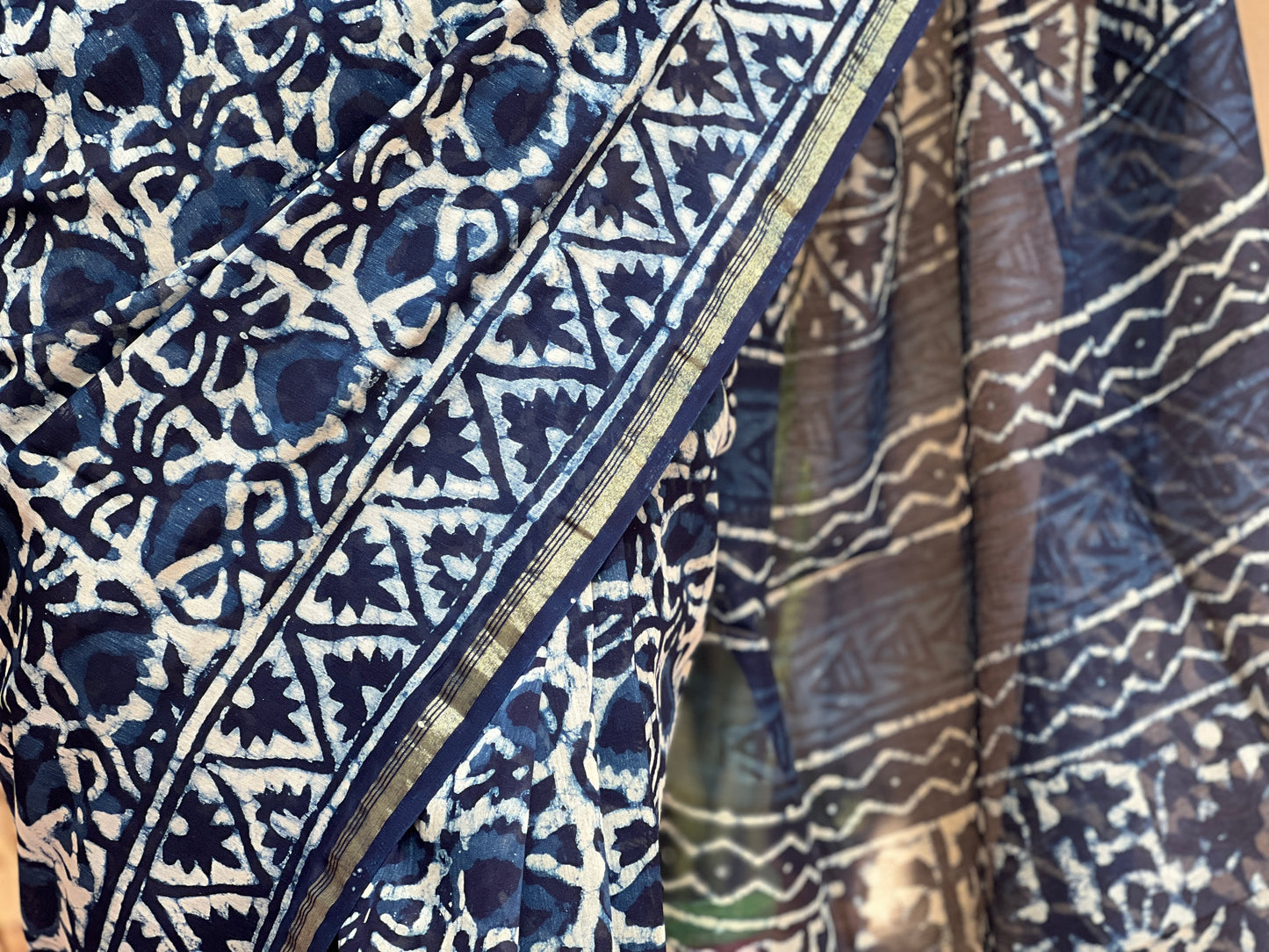 Blue Chanderi Indigo Print | Honnesha Saree