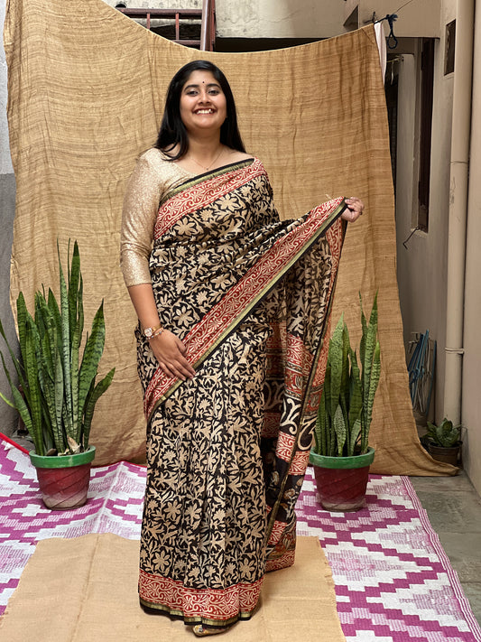 Bagru Print Chanderi Saree | Honnesha Handloom
