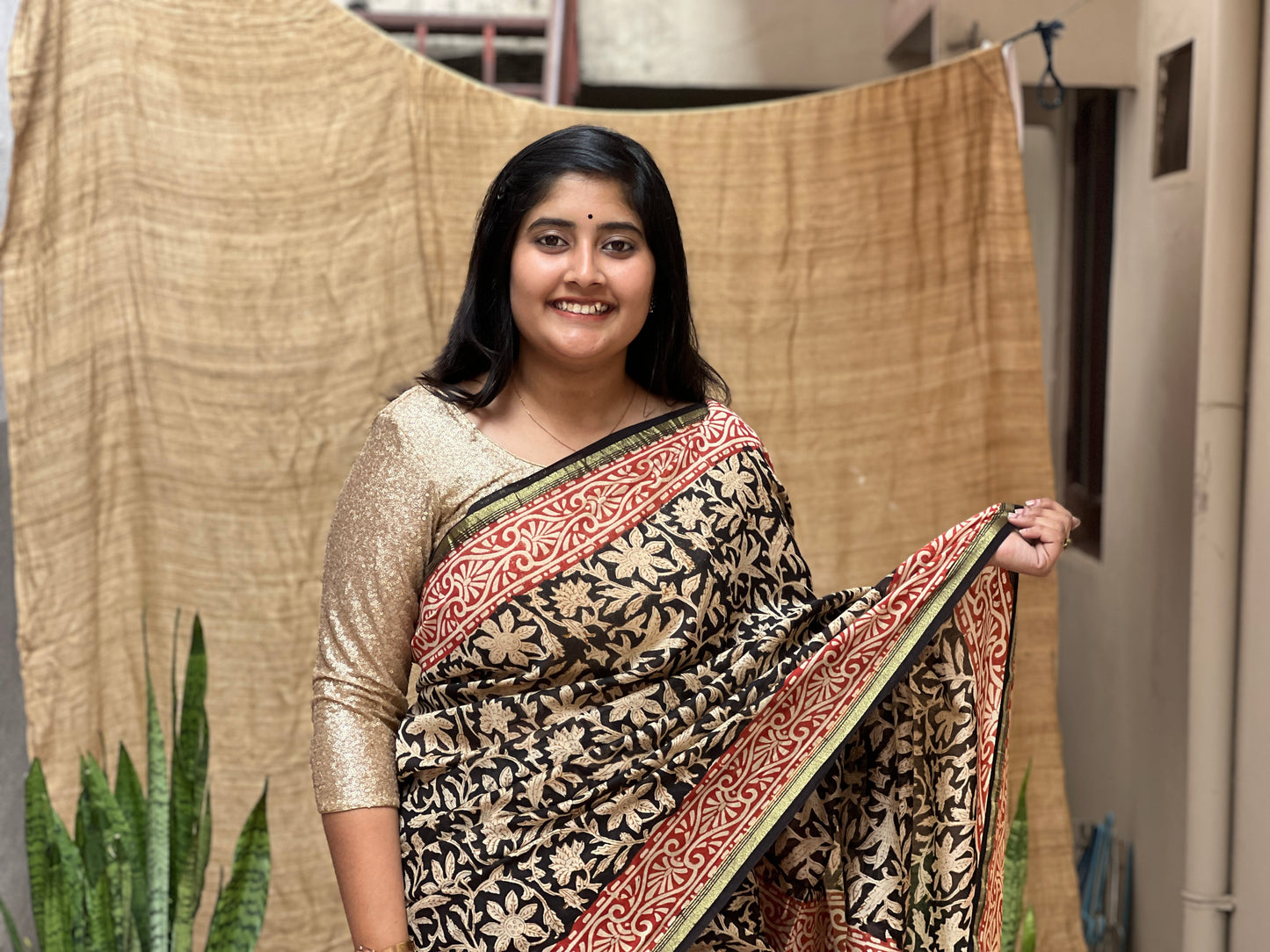 Bagru Print Chanderi Saree | Honnesha Handloom
