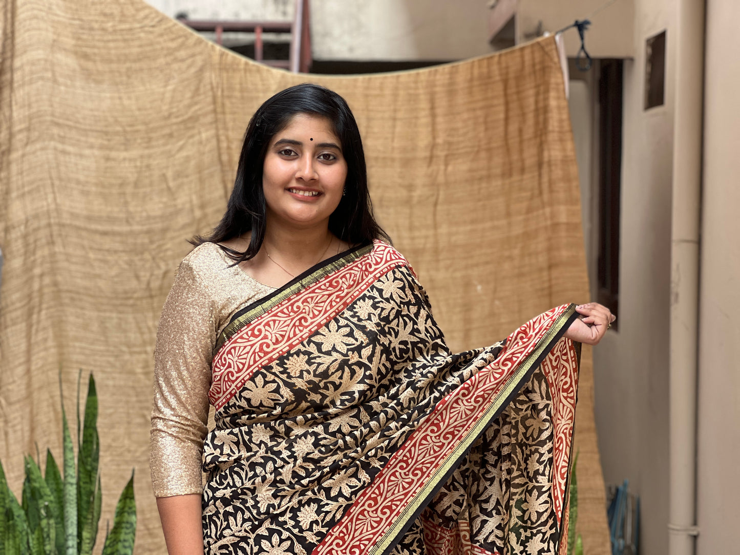 Bagru Print Chanderi Saree | Honnesha Handloom