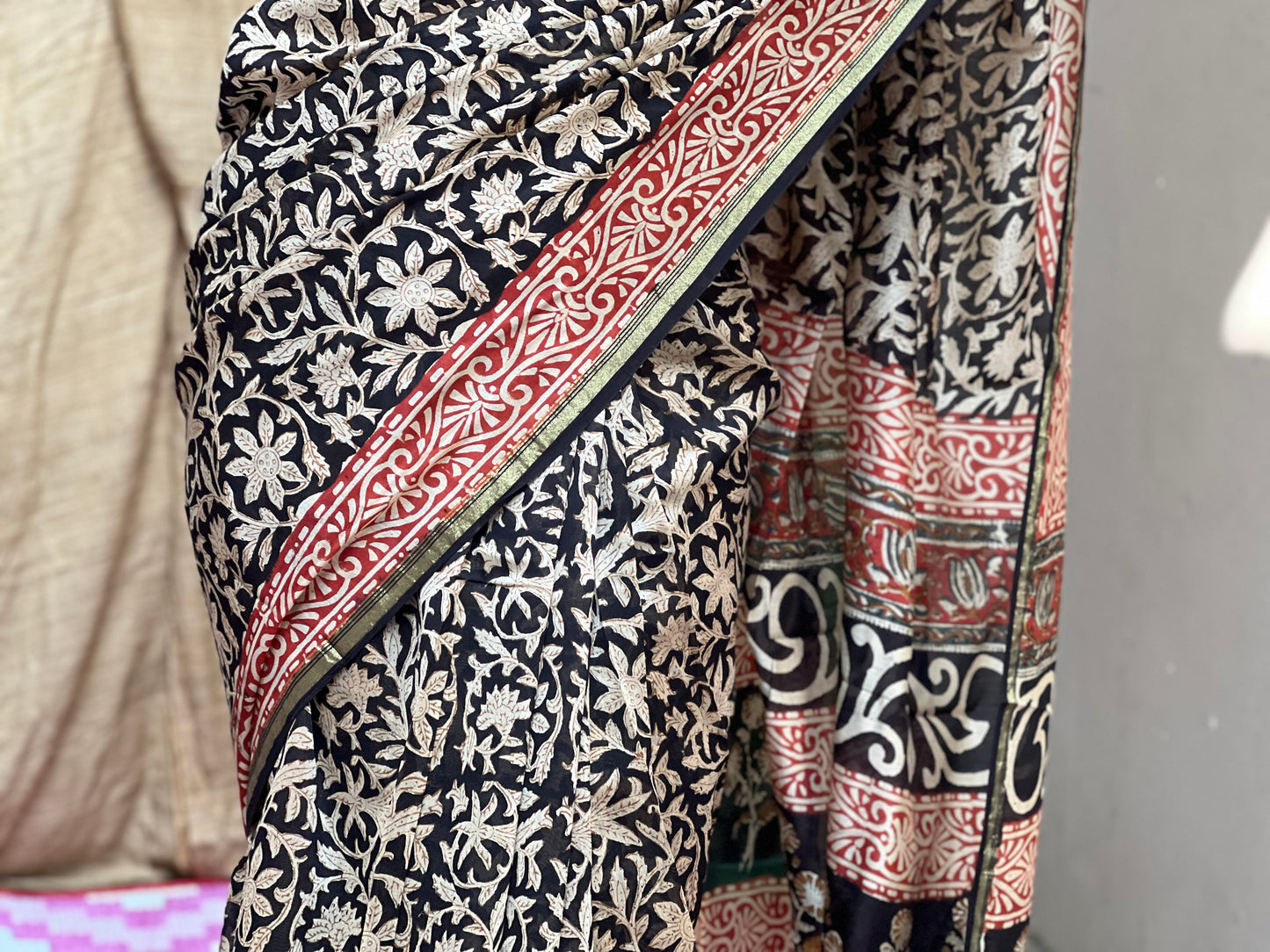 Bagru Print Chanderi Saree | Honnesha Handloom