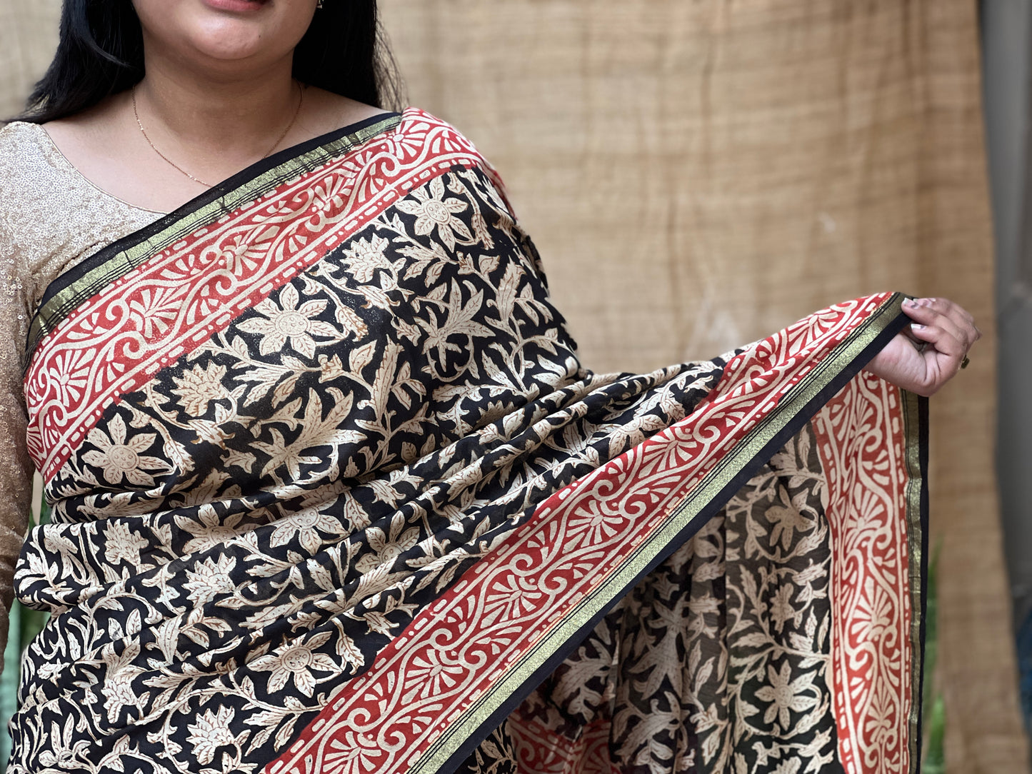 Bagru Print Chanderi Saree | Honnesha Handloom