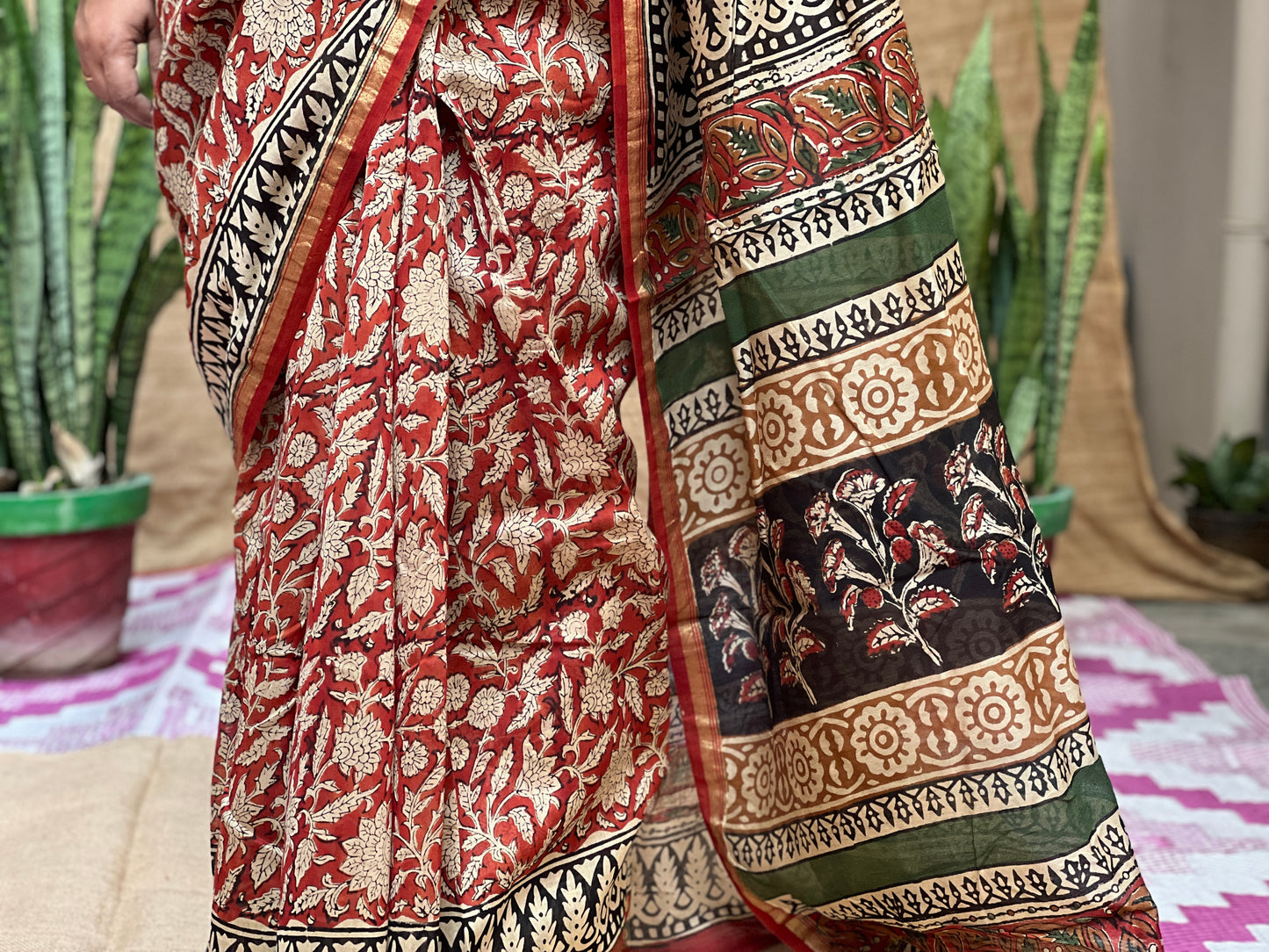 Bagru Print Black & Red | Honnesha Handloom