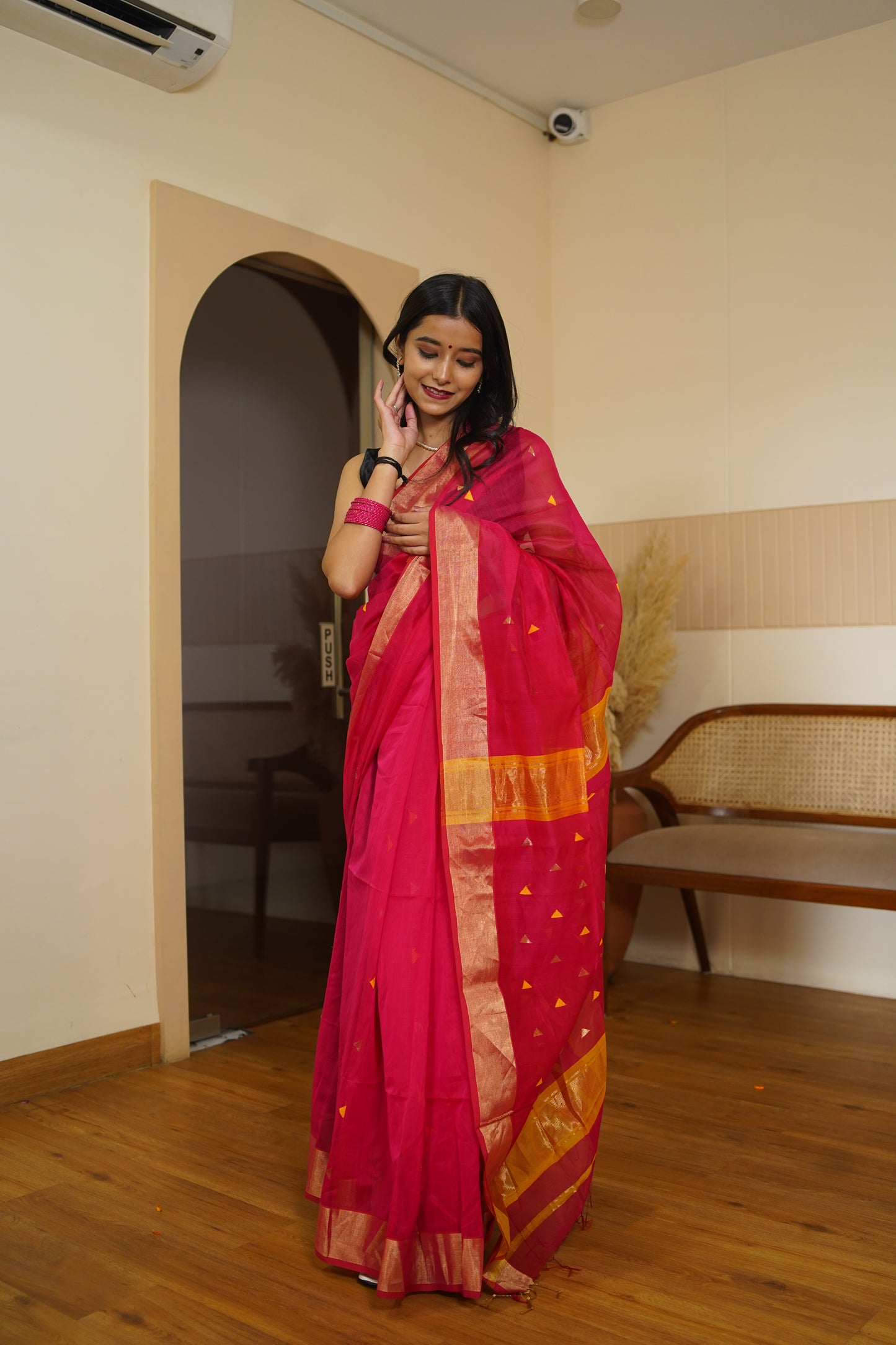 Dahlia Red Cotton Silk Handloom Saree