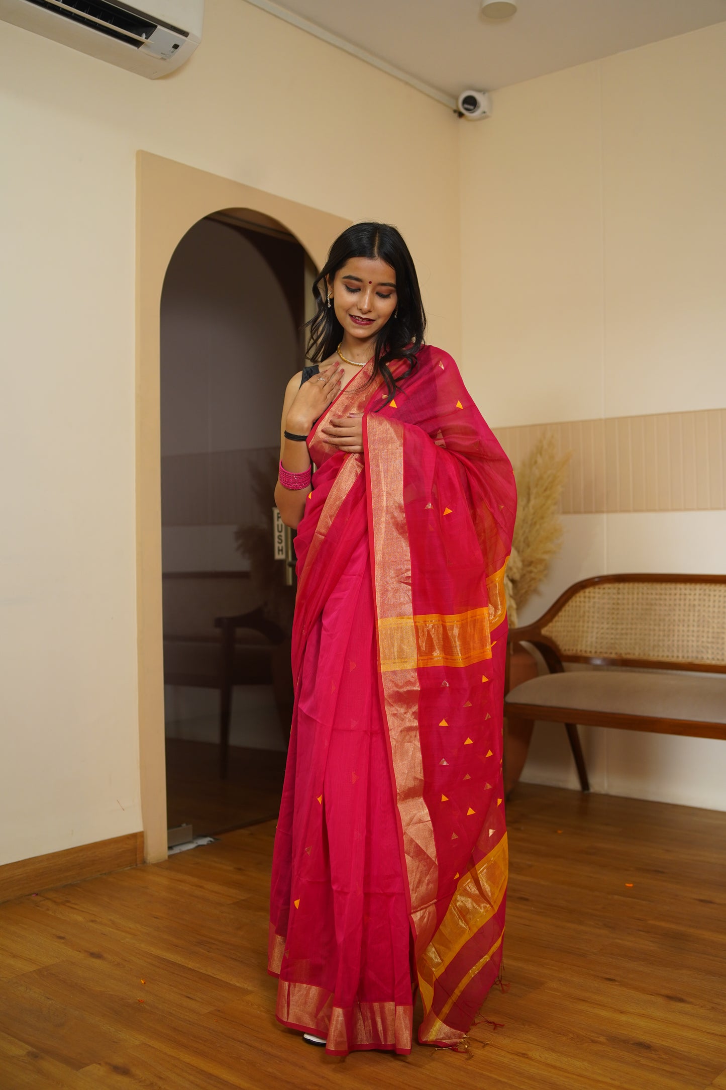Dahlia Red Cotton Silk Handloom Saree