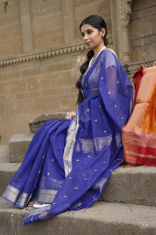 Kritrim Royal Blue |Cotton Silk Saree