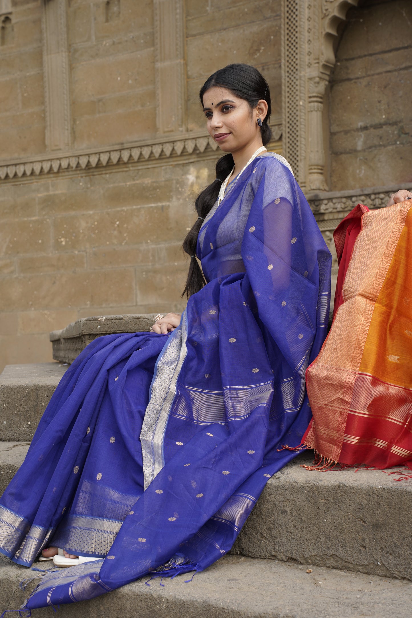 Kritrim Royal Blue |Cotton Silk Saree