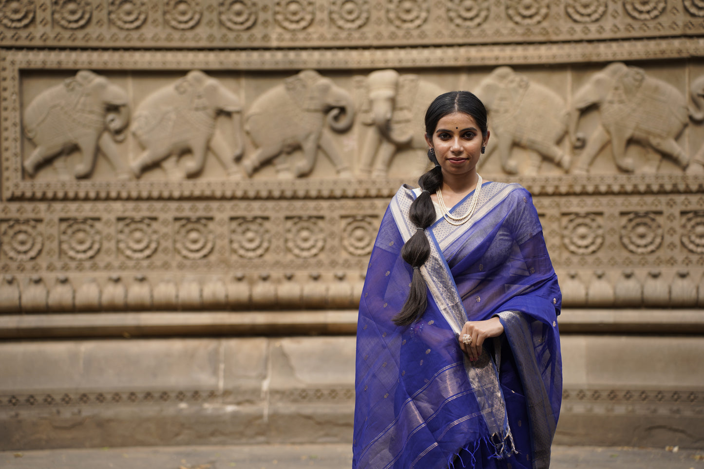 Kritrim Royal Blue |Cotton Silk Saree