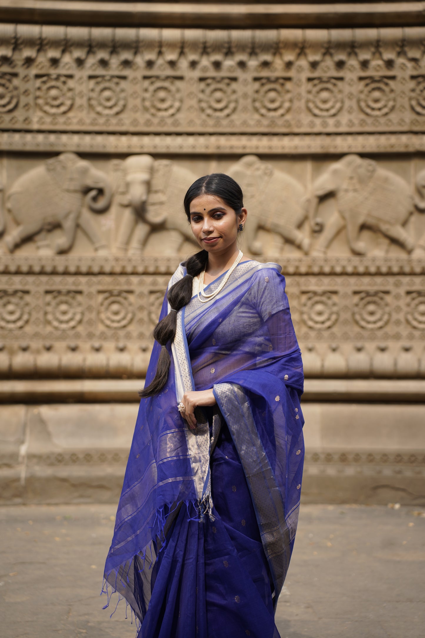 Kritrim Royal Blue |Cotton Silk Saree