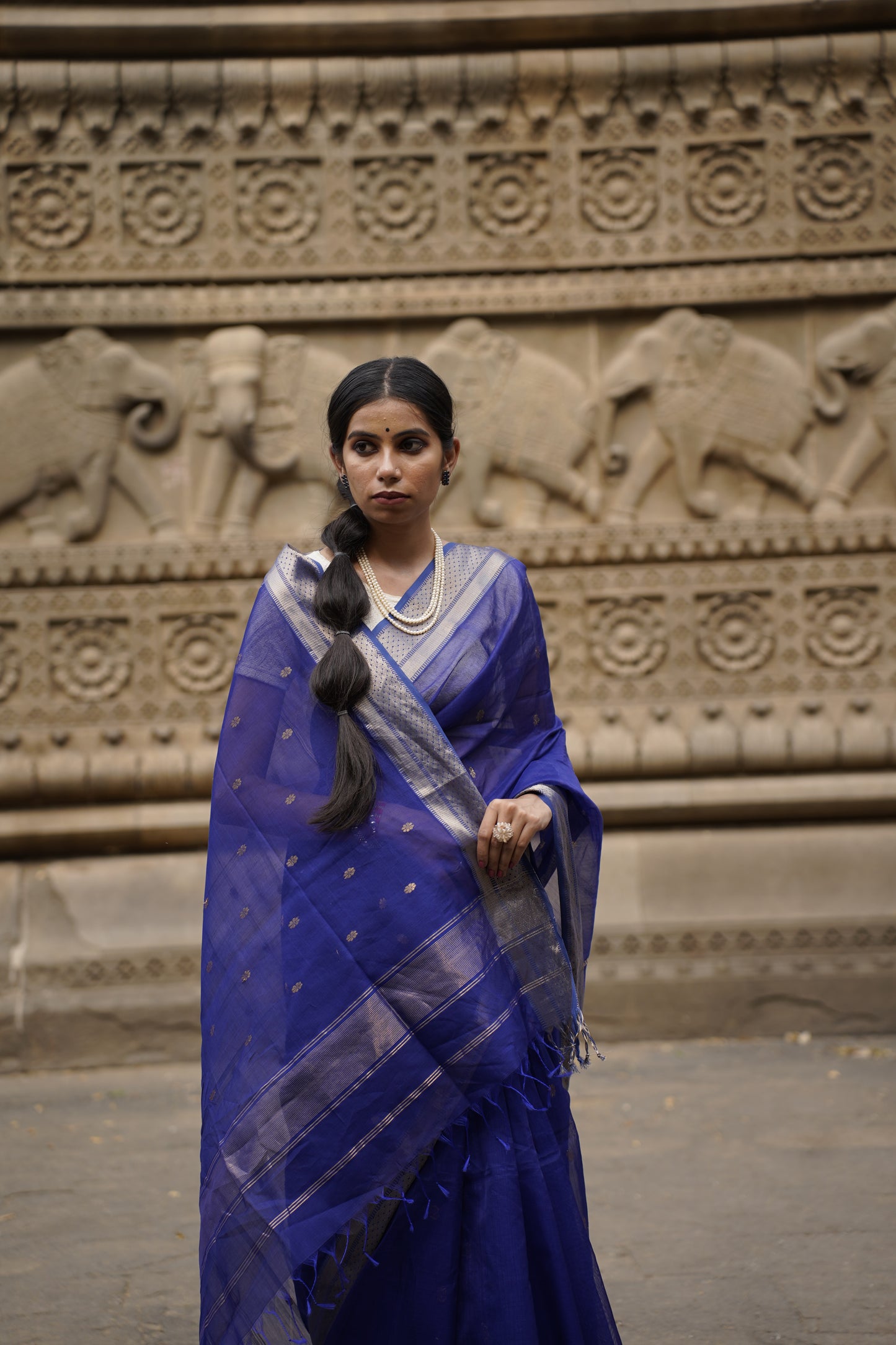 Kritrim Royal Blue |Cotton Silk Saree