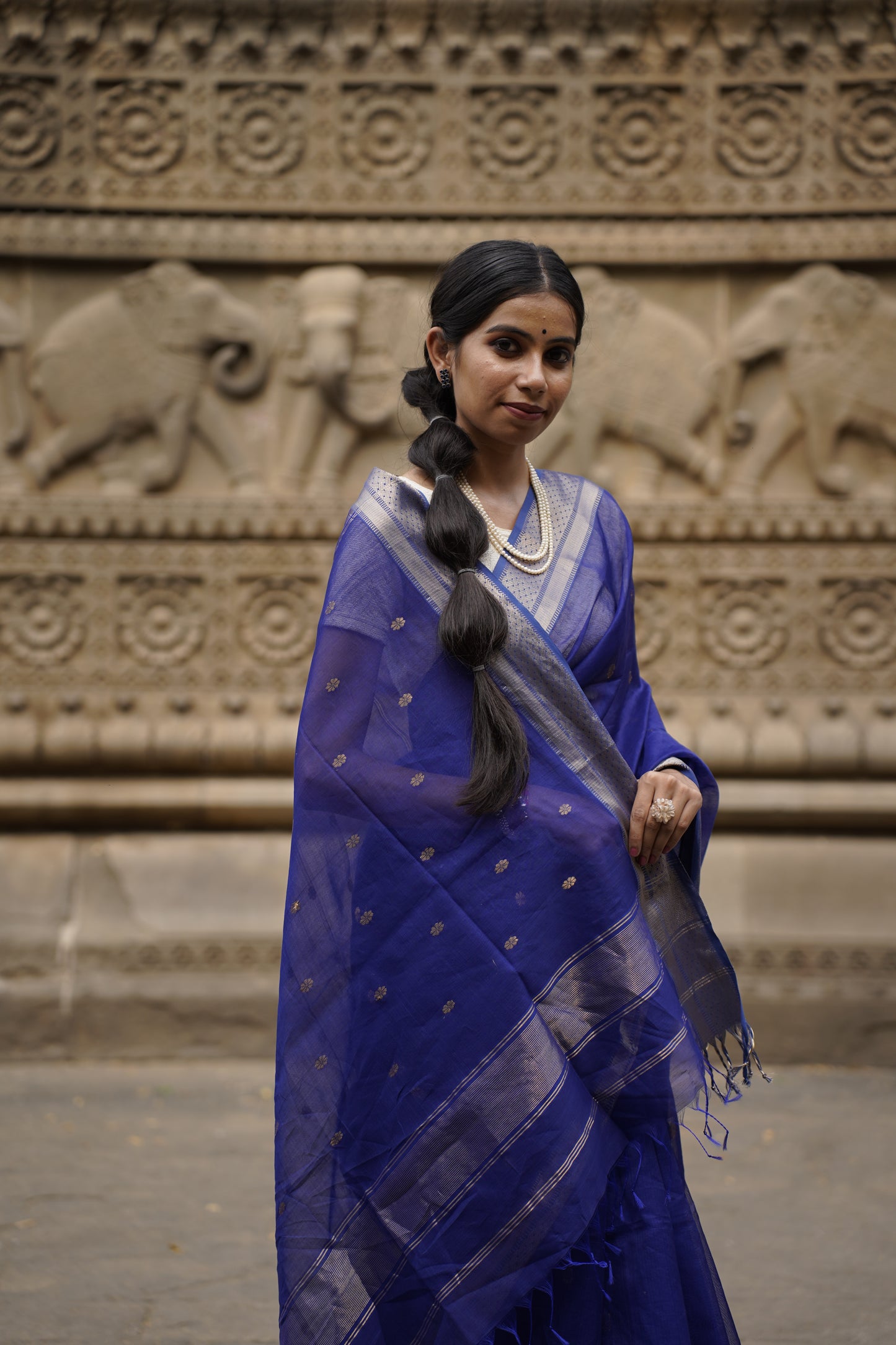 Kritrim Royal Blue |Cotton Silk Saree
