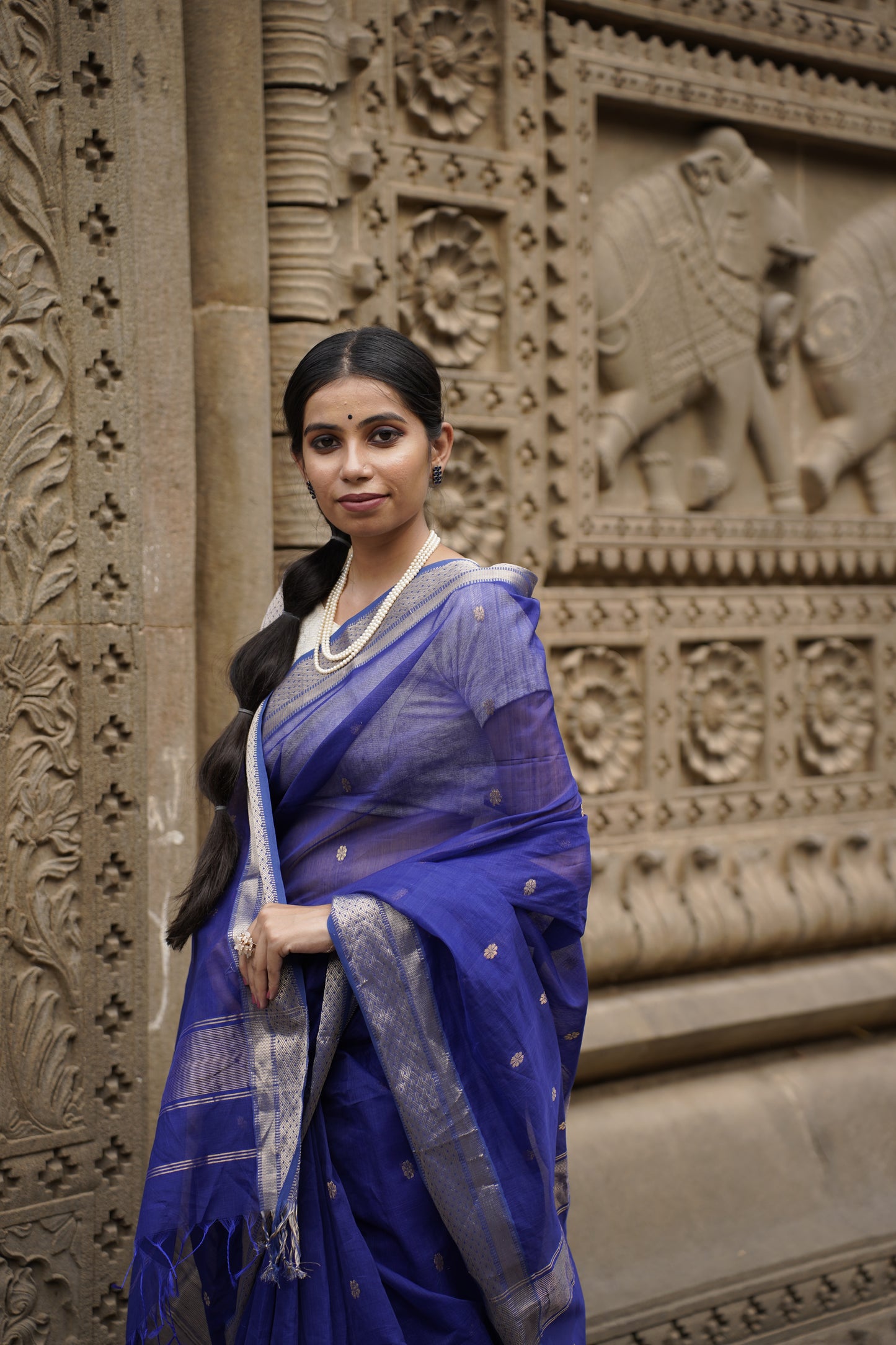 Kritrim Royal Blue |Cotton Silk Saree